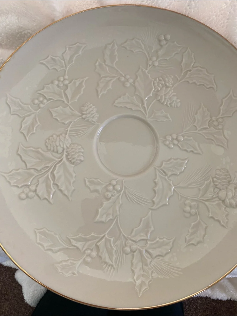 Lenox Cream and Gold Holiday Platter or chip and dip Tray Winter's Emprise